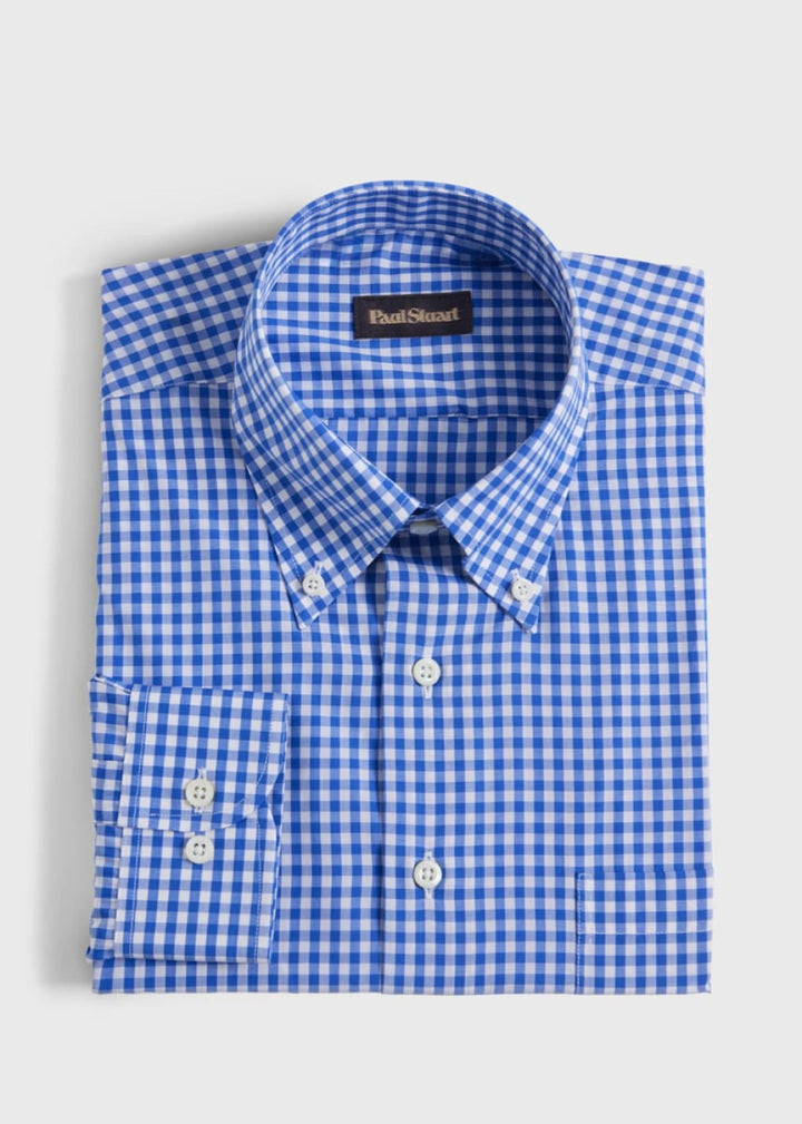 Cotton Classic Gingham Sport Shirt - Blue - S (38) - Collared Shirt
