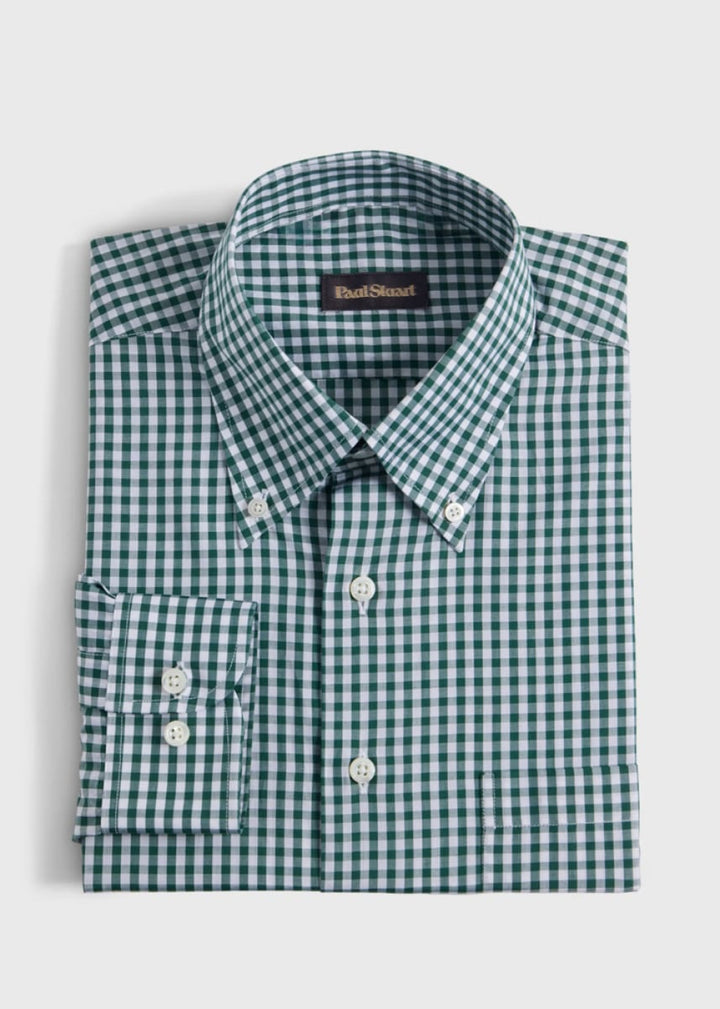 Cotton Classic Gingham Sport Shirt - Dark Green - Collared Shirt