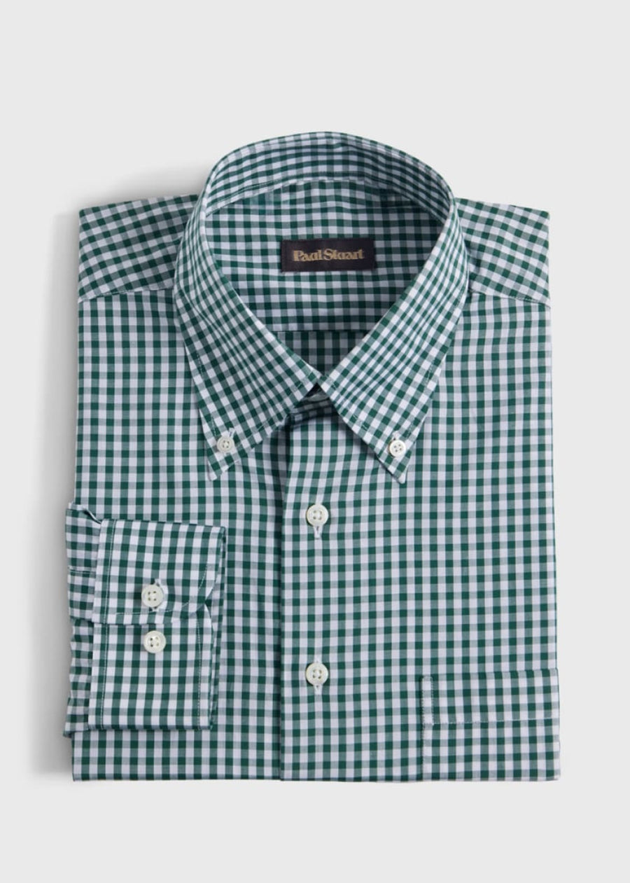 Cotton Classic Gingham Sport Shirt - Dark Green - Collared Shirt