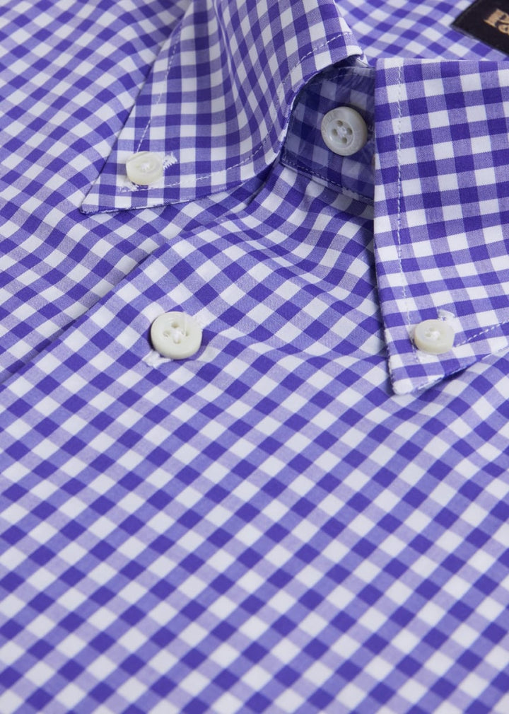 Cotton Classic Gingham Sport Shirt - Purple - S (38) - Collared Shirt