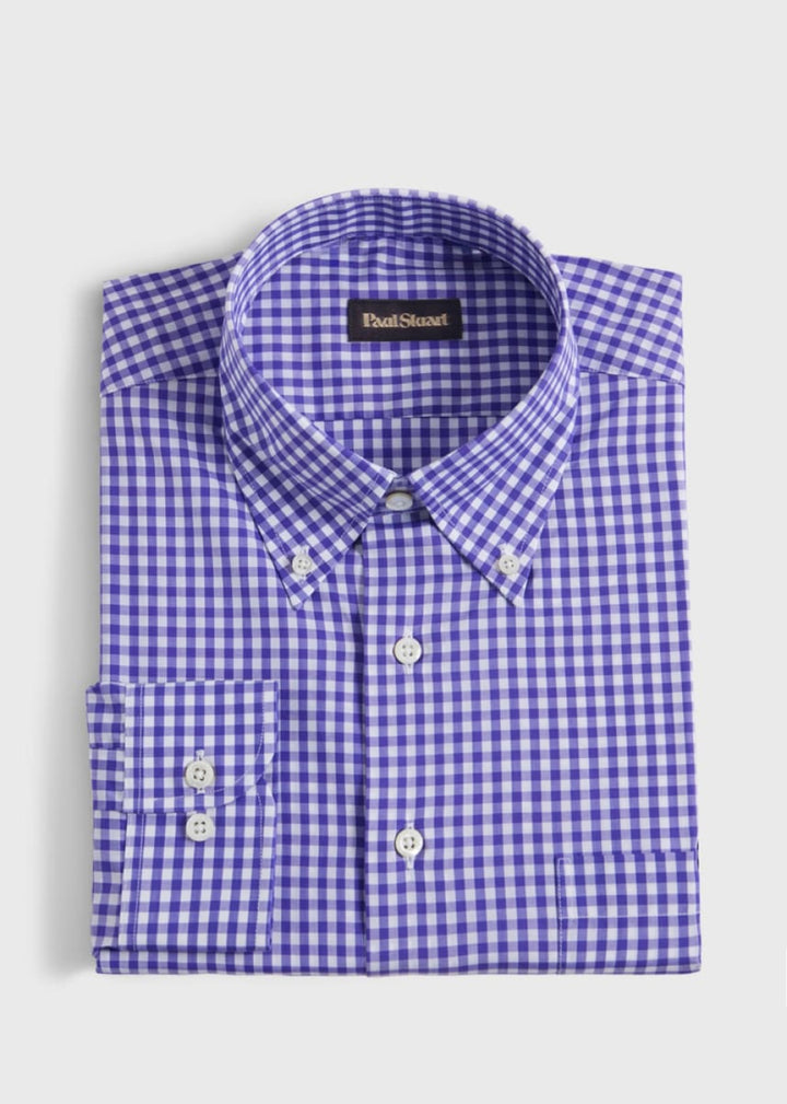 Cotton Classic Gingham Sport Shirt - Purple - S (38) - Collared Shirt