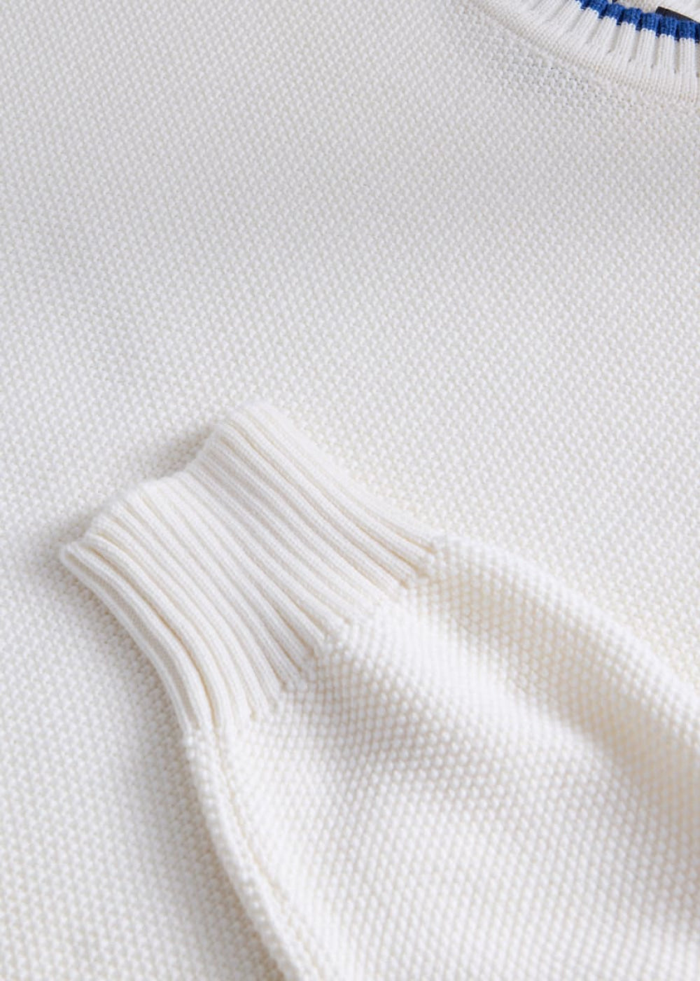 Cotton Crewneck Pullover - White/Blue - Sweater