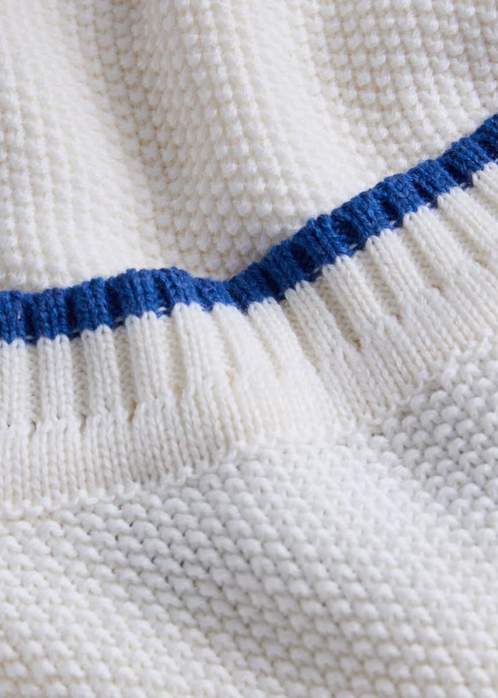 Cotton Crewneck Pullover - White/Blue - Sweater