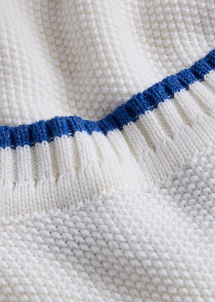 Cotton Crewneck Pullover - White/Blue - Sweater