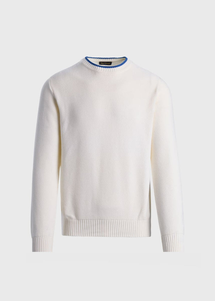 Cotton Crewneck Pullover - White/Blue - Sweater