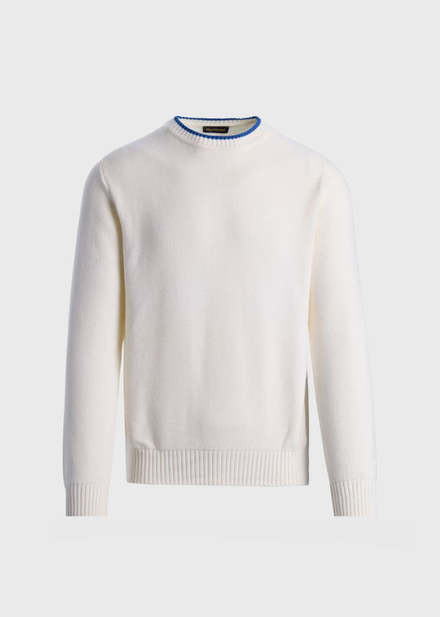 Cotton Crewneck Pullover - White/Blue - Sweater