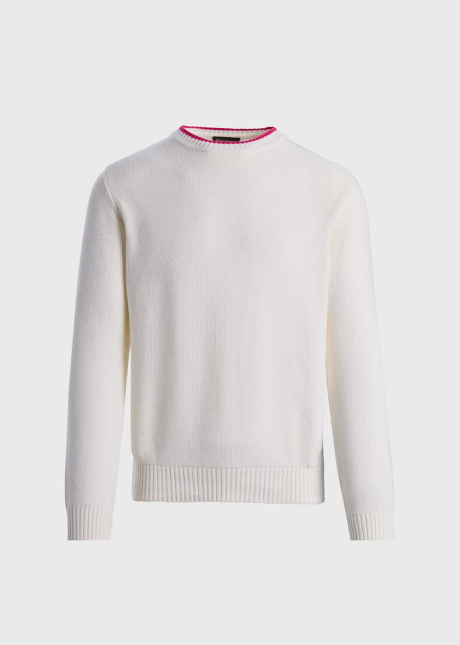 Cotton Crewneck Pullover - White/Pink - Sweater