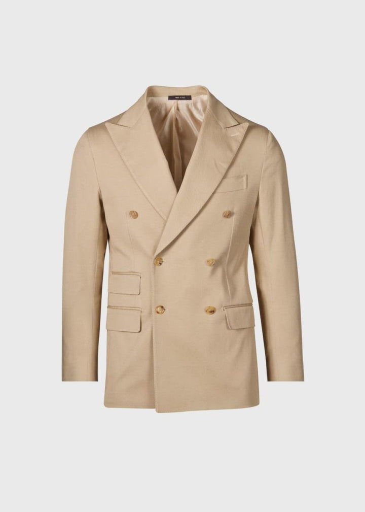 Cotton Double Breasted Suit - Tan - Suit