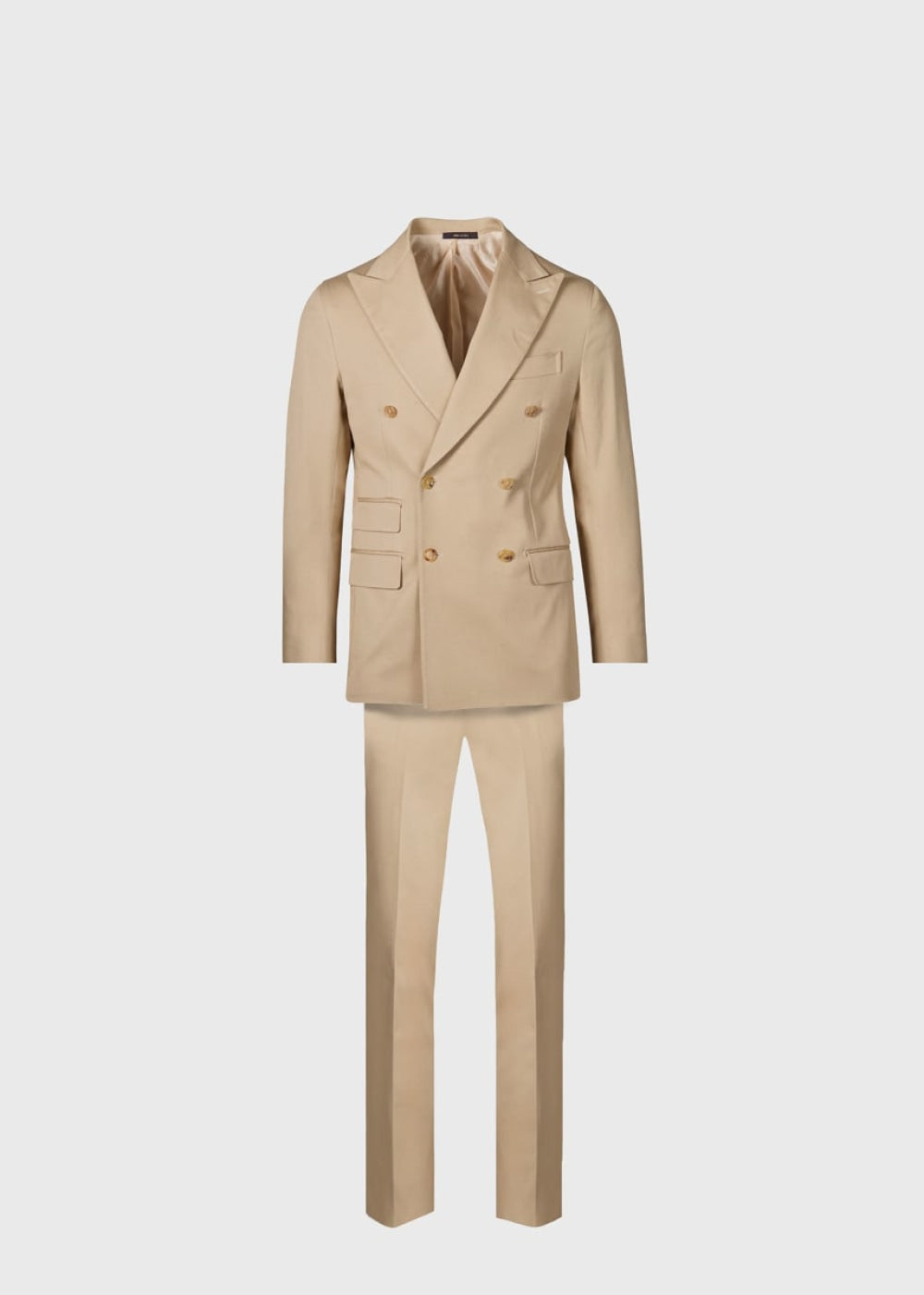 Cotton Double Breasted Suit - Tan - Suit