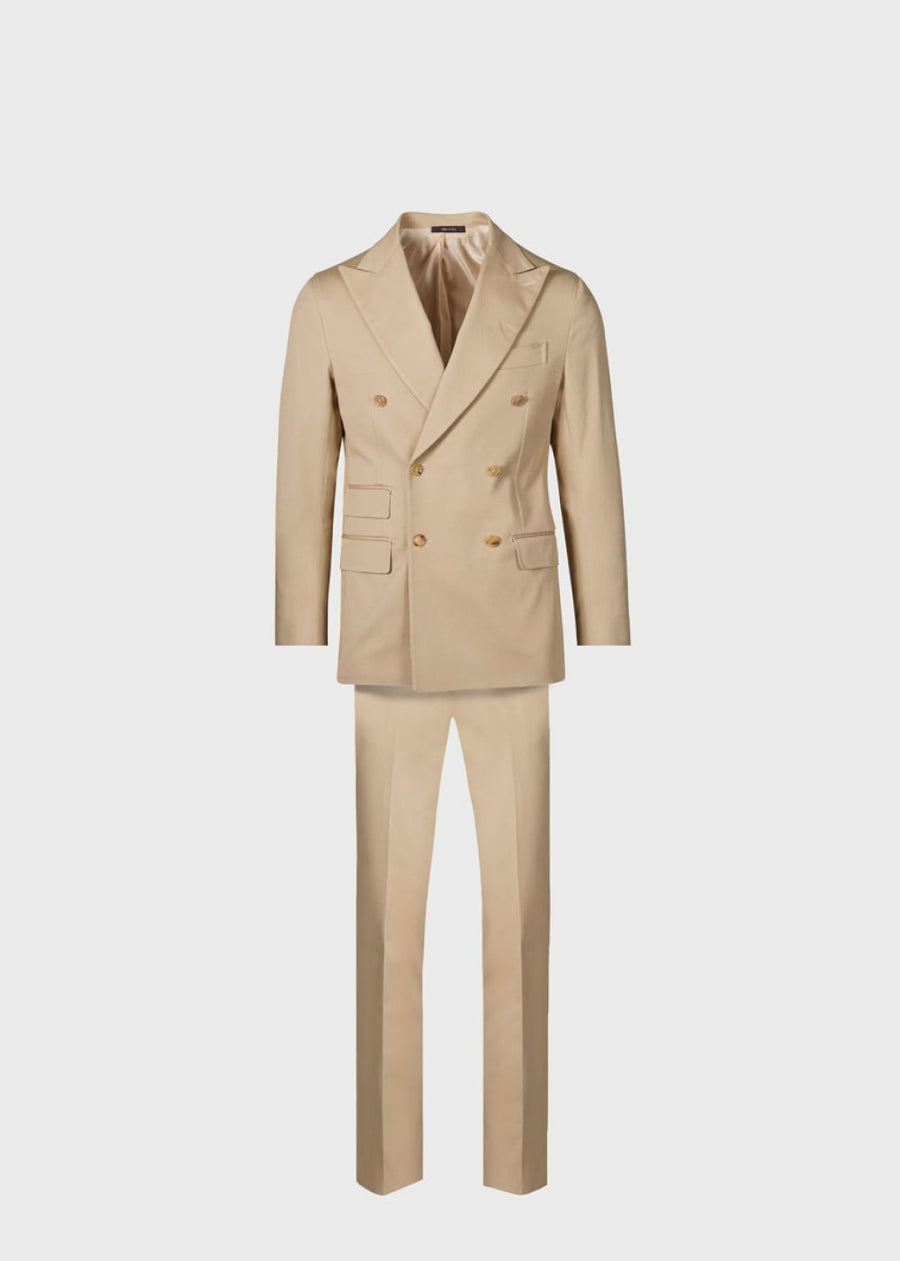 Cotton Double Breasted Suit - Tan - Suit