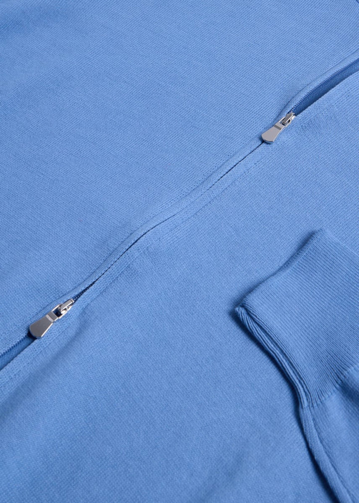 Cotton Double Zip Cardigan - Blue - L (42) - Cardigan