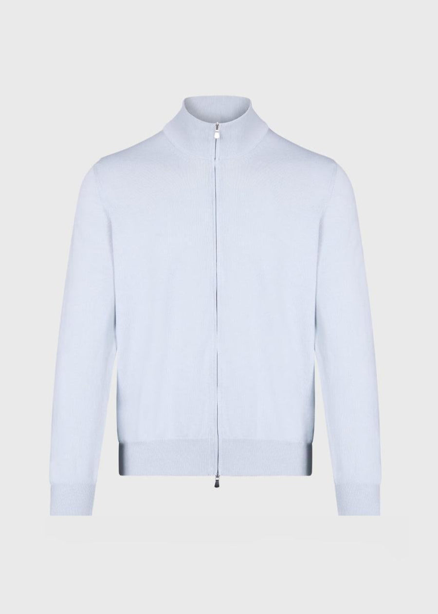 Cotton Double Zip Cardigan - Silver - Cardigan