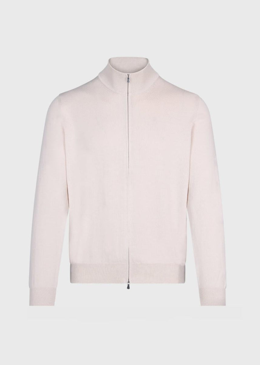 Cotton Double Zip Cardigan - Stone - XL (44) - Cardigan