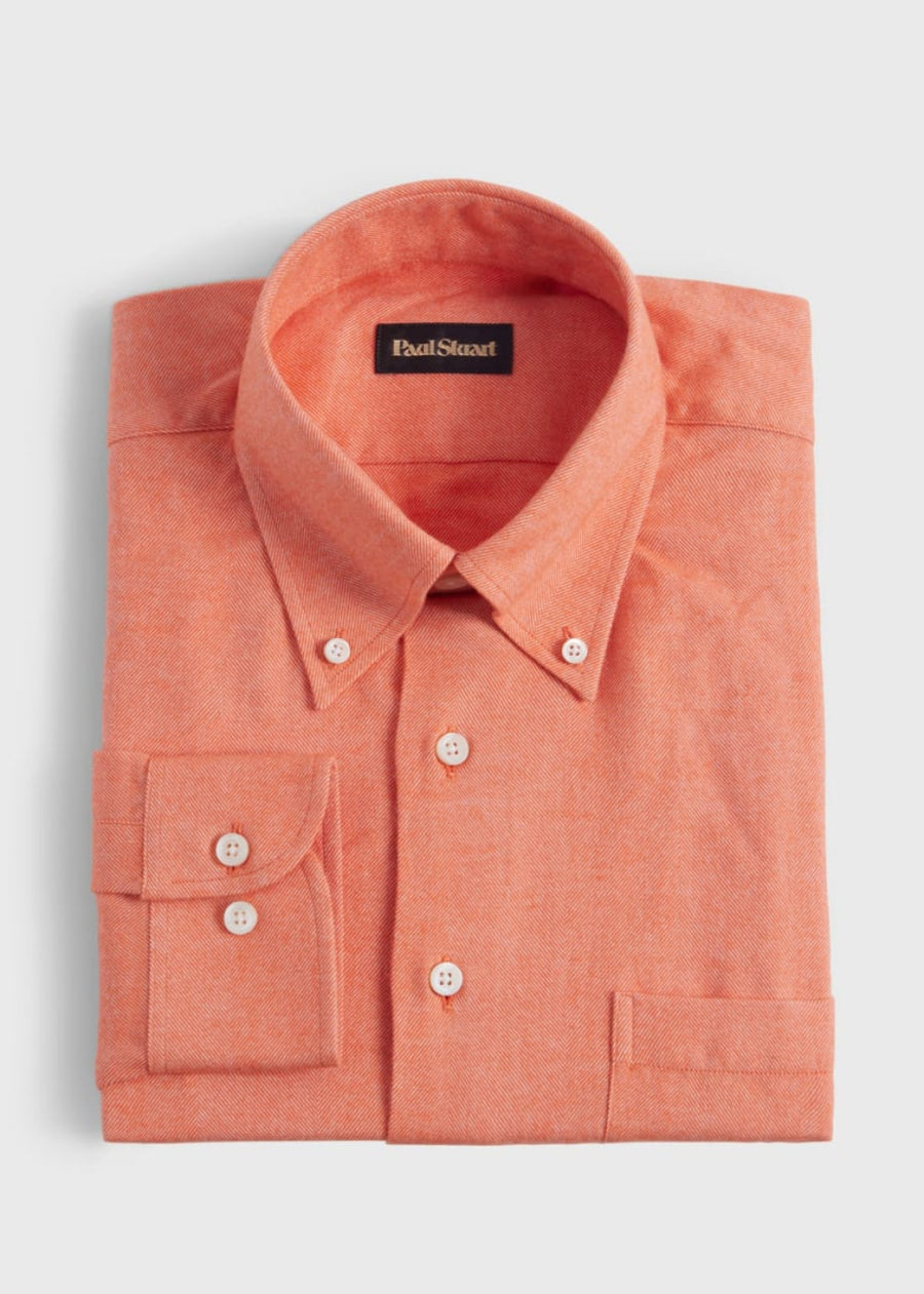 Cotton Flannel Herringbone Sport Shirt - Orange - Collared Shirt