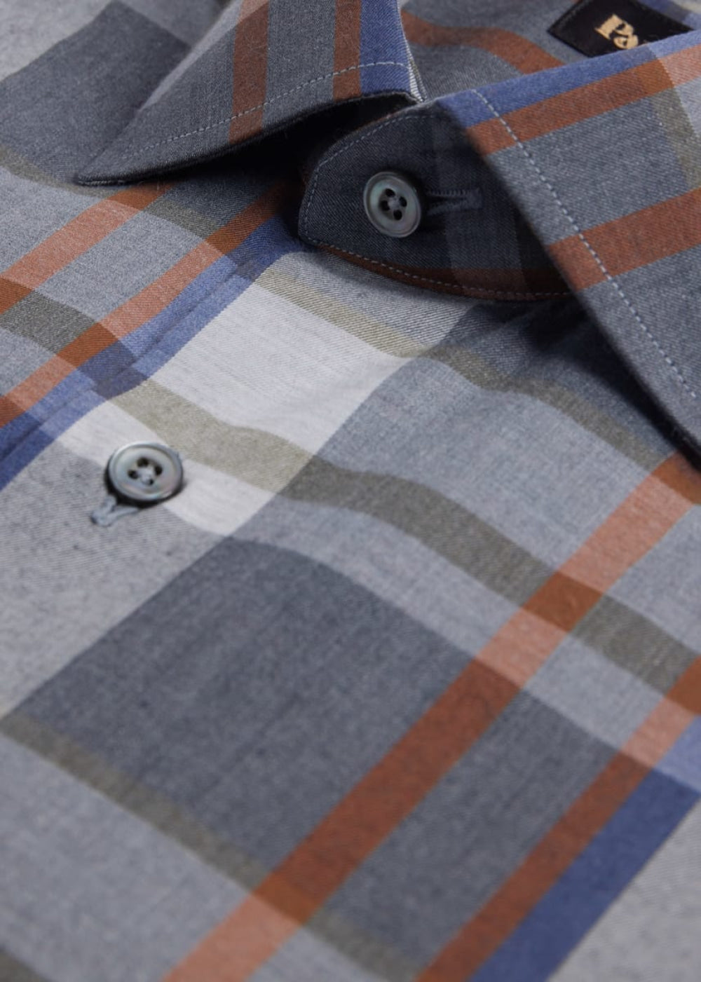 Cotton Flannel Plaid Sport Shirt - Light Grey/Dark Grey - Collared Shirt