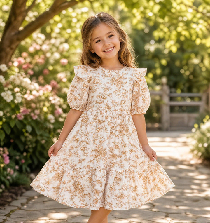 Cotton floral ruffle dress - Ivory - Dresses