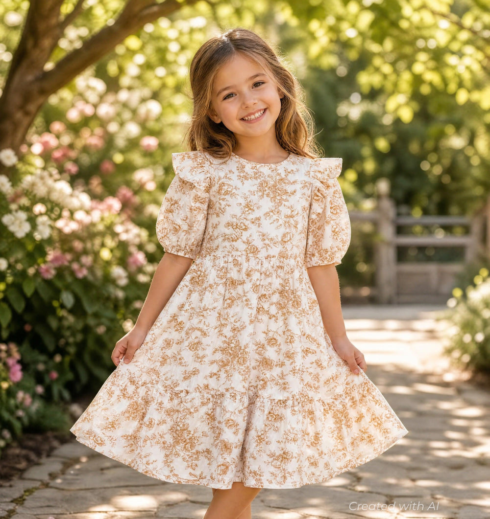 Cotton floral ruffle dress - Ivory - Dresses