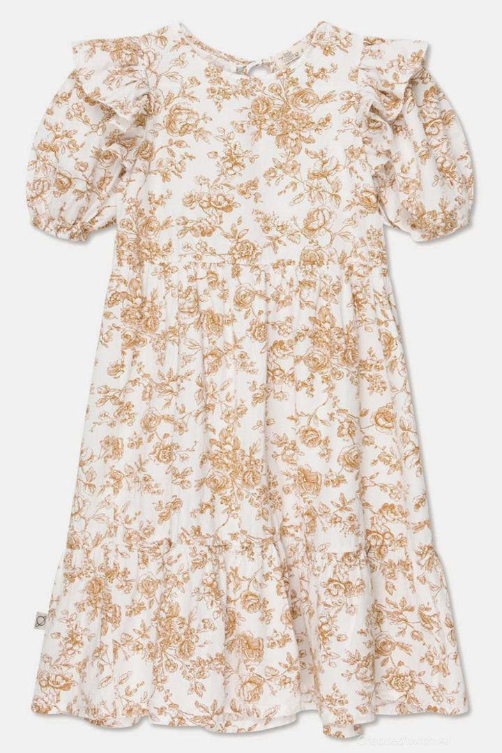 Cotton floral ruffle dress - Ivory - Dresses