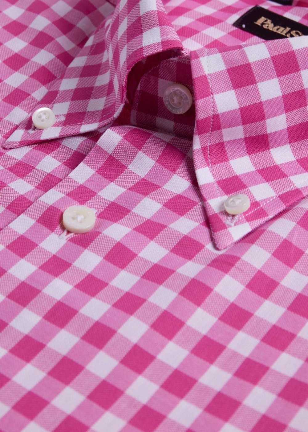 Cotton Gingham Sport Shirt - Bright Pink - Collared Shirt