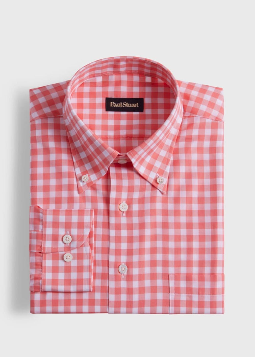 Cotton Gingham Sport Shirt - Coral - Collared Shirt
