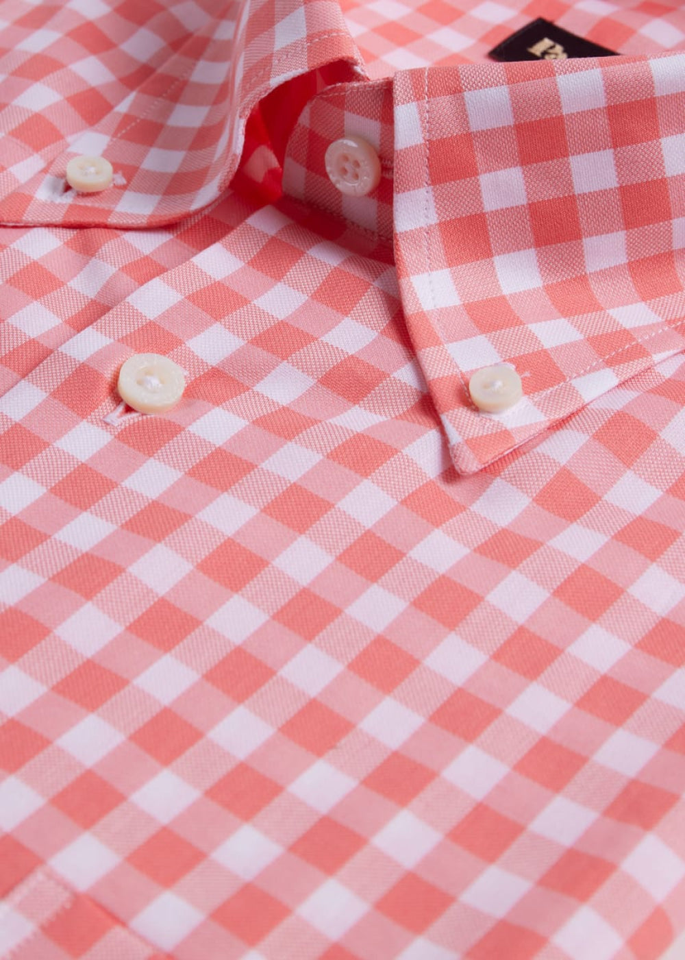 Cotton Gingham Sport Shirt - Coral - Collared Shirt