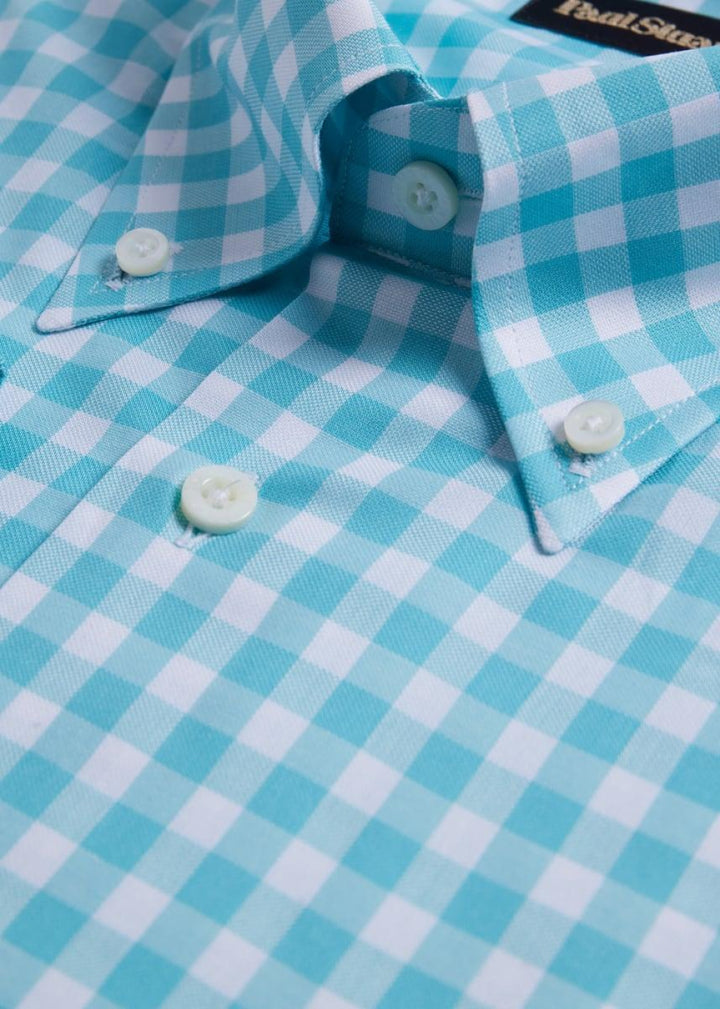 Cotton Gingham Sport Shirt - Mint - Collared Shirt