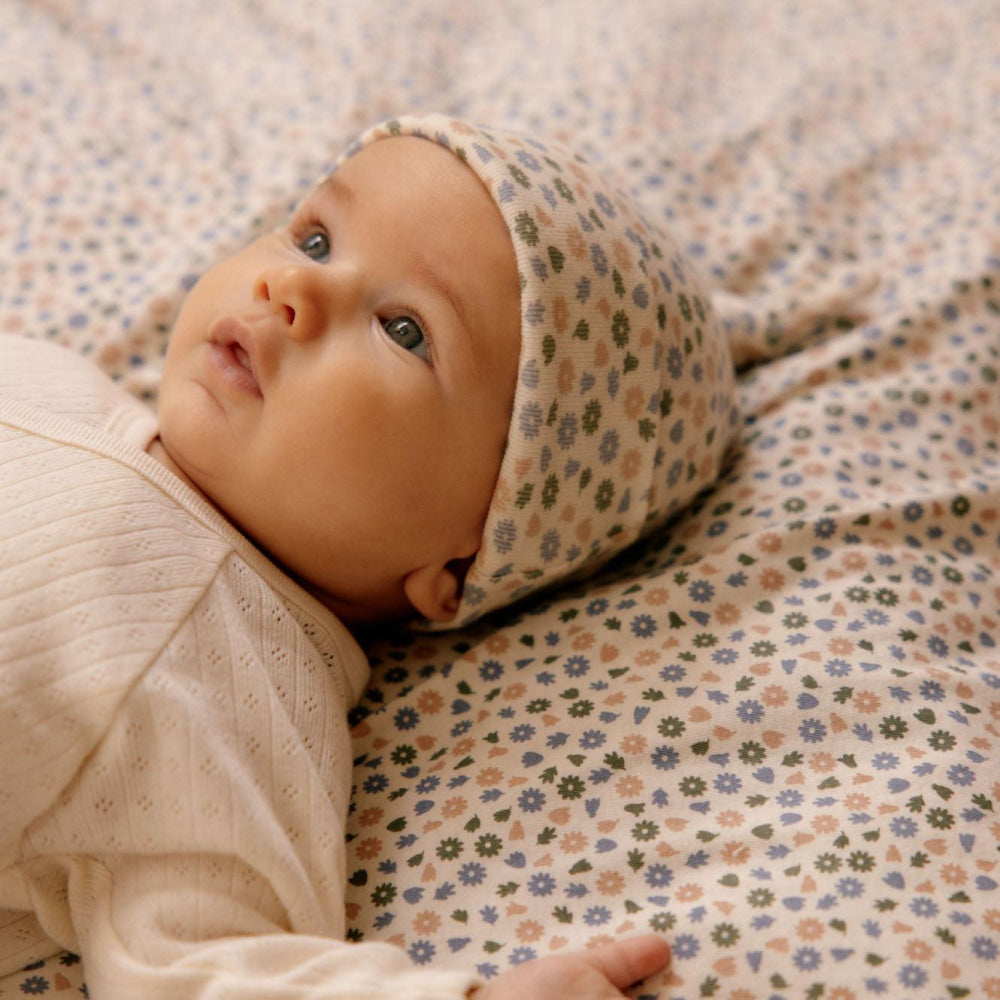 Cotton Knotted Beanie - Chamomile Blooms Print - 0-6m - Beanie