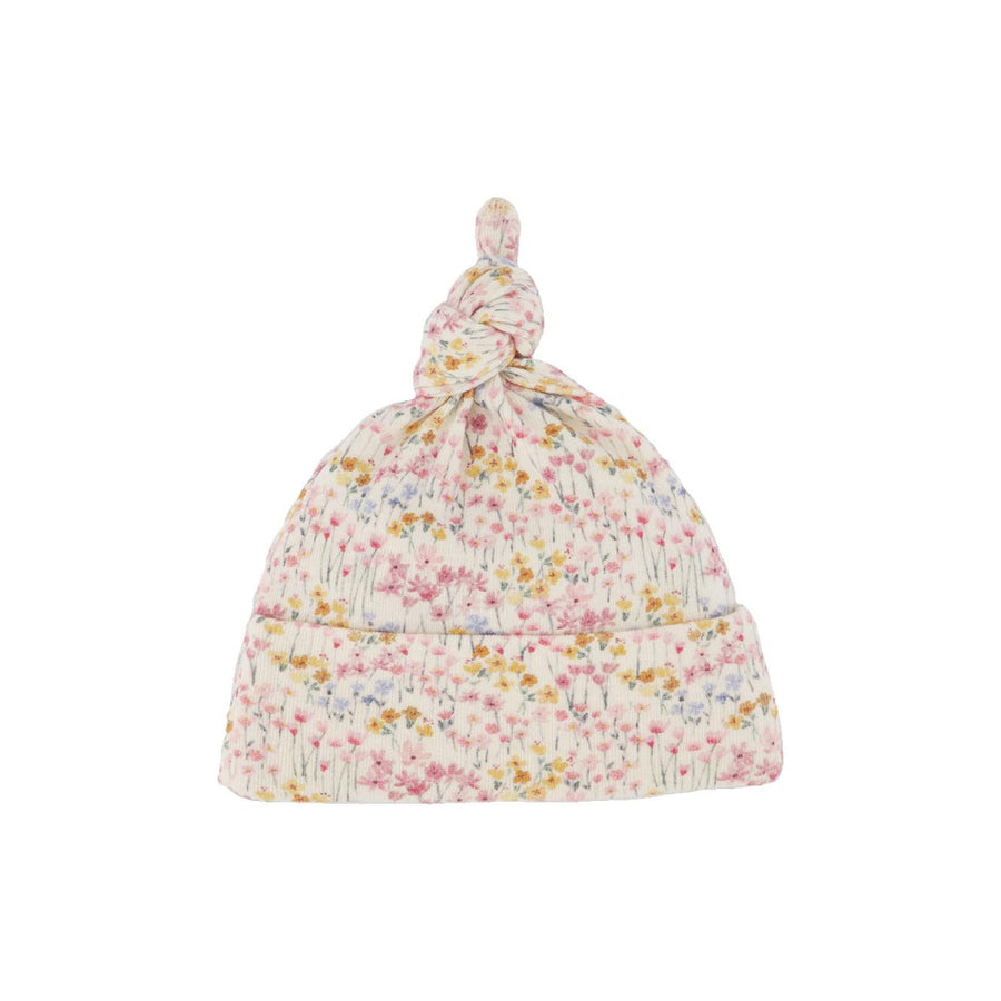 Cotton Knotted Beanie - Wildflower Mountain Print - Beanie