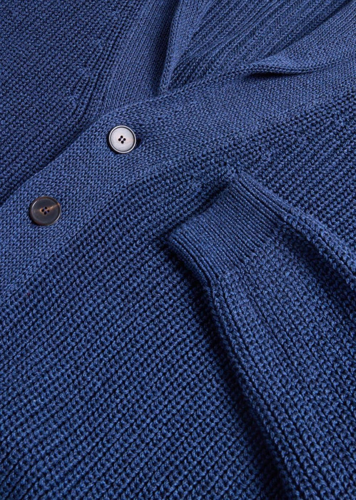 Cotton Linen Shawl Collar Cardigan - Blue - Cardigan