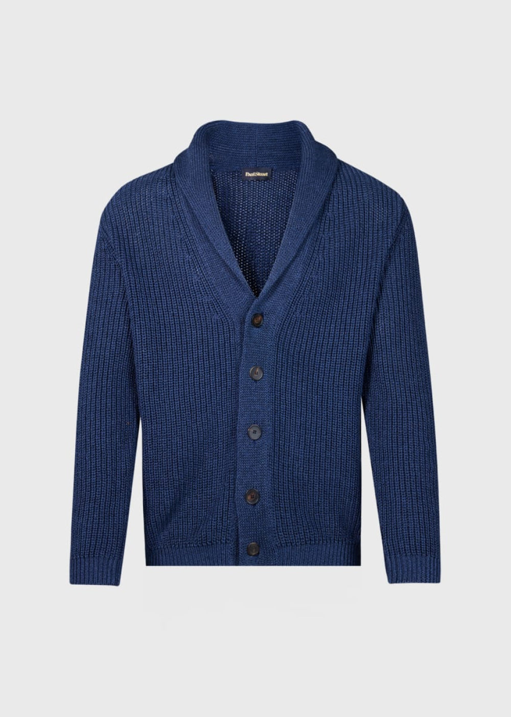 Cotton Linen Shawl Collar Cardigan - Blue - Cardigan