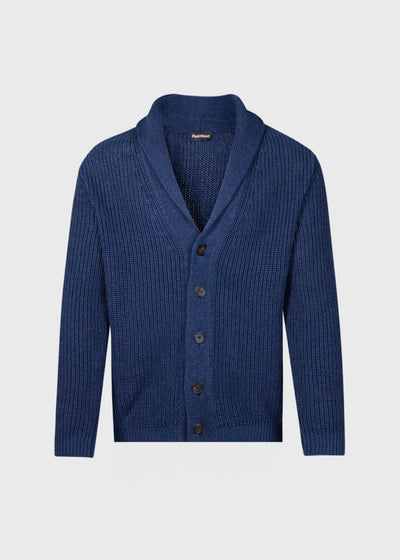 Cotton Linen Shawl Collar Cardigan - Blue - Cardigan