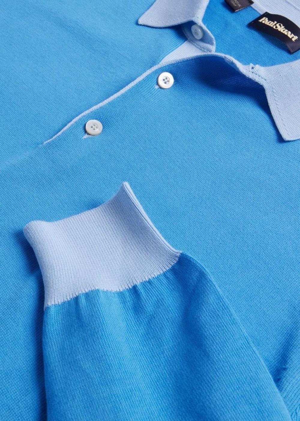 Cotton Long Sleeve Polo - Light Blue - XXL (46) - Polo