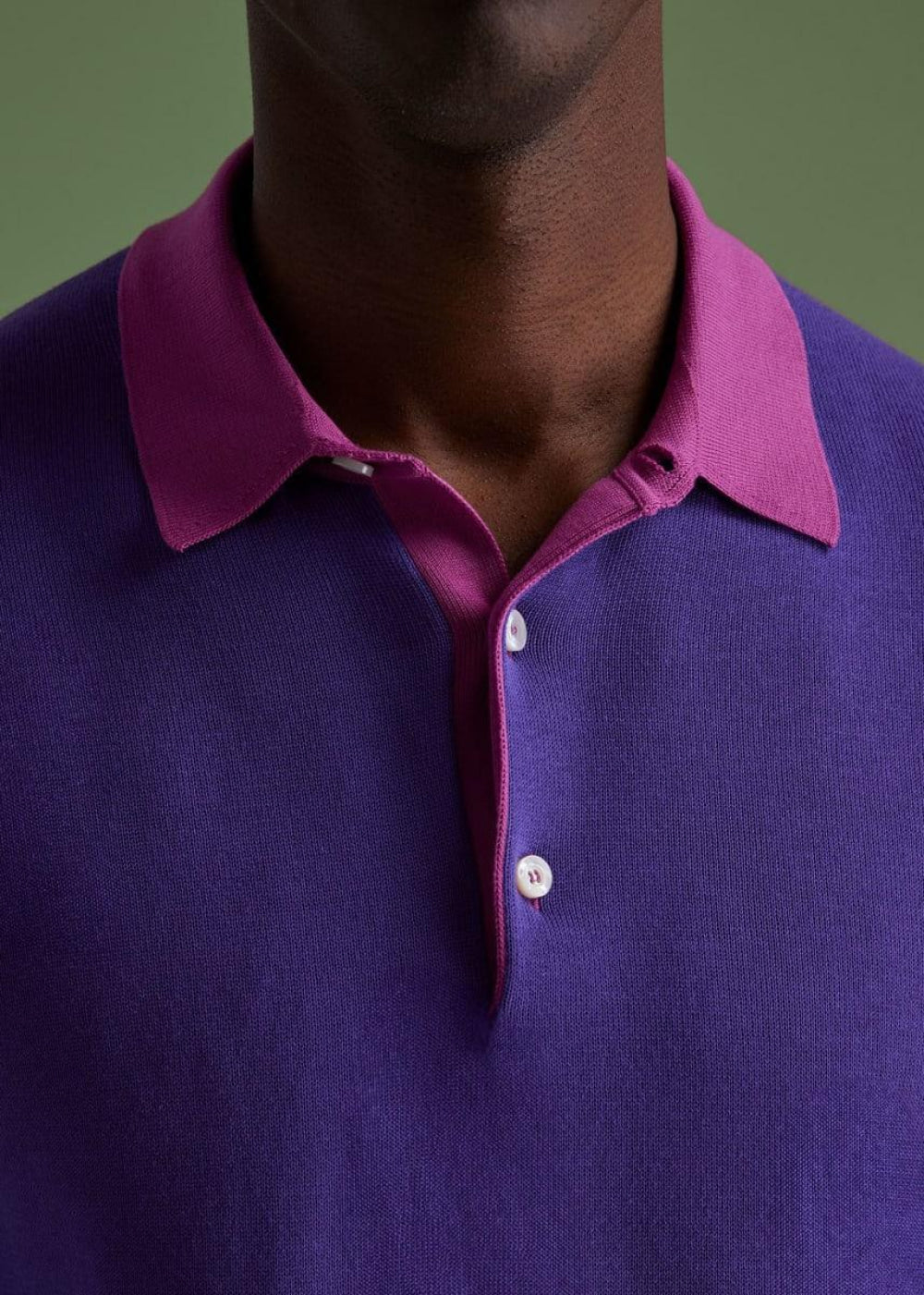Cotton Long Sleeve Polo - Purple - XXL (46) - Polo