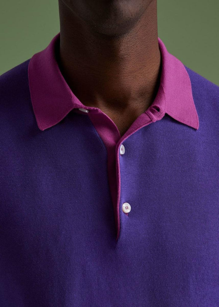 Cotton Long Sleeve Polo - Purple - XXL (46) - Polo