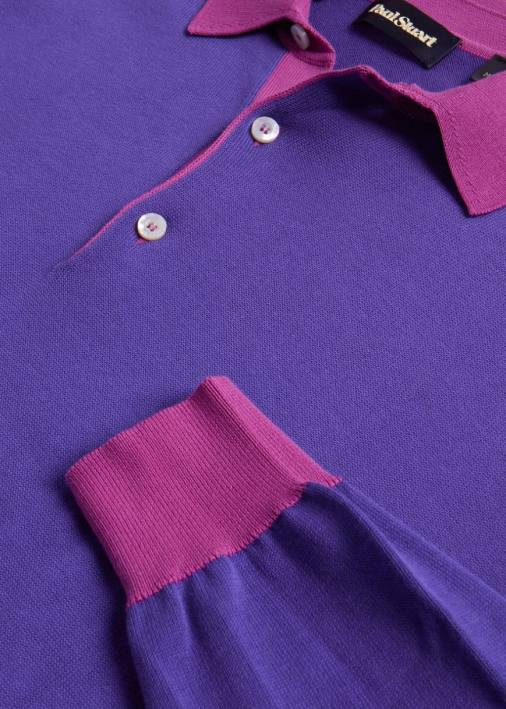 Cotton Long Sleeve Polo - Purple - XXL (46) - Polo