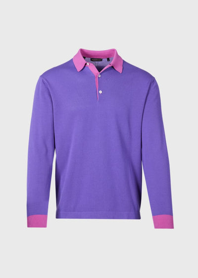 Cotton Long Sleeve Polo - Purple - XXL (46) - Polo