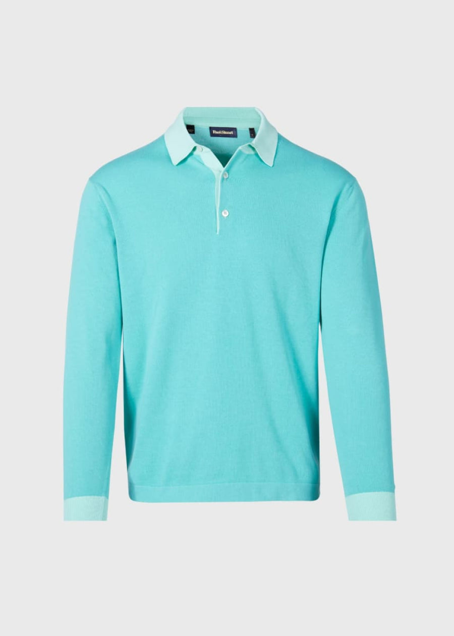 Cotton Long Sleeve Polo - Turquoise - Polo