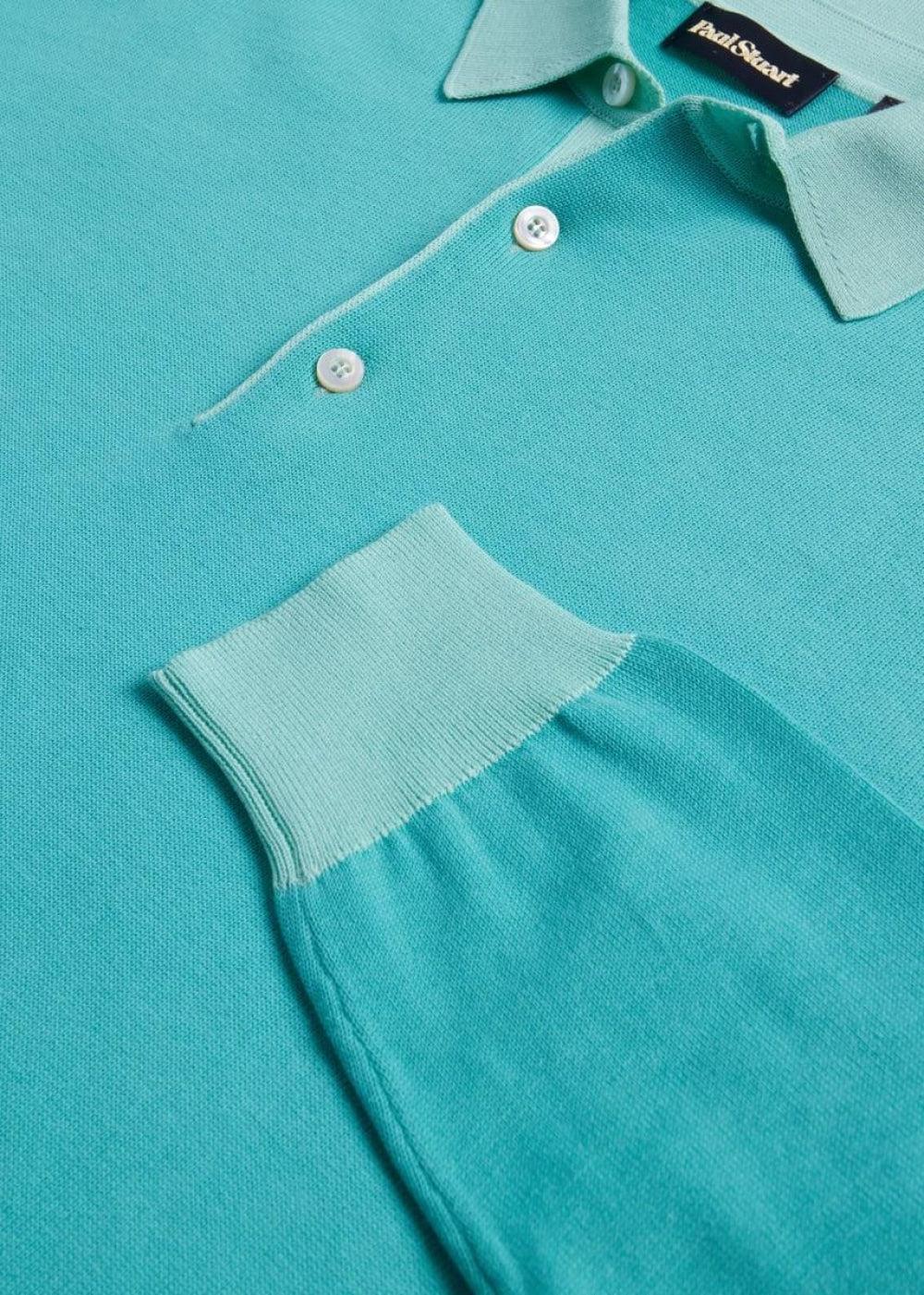 Cotton Long Sleeve Polo - Turquoise - Polo