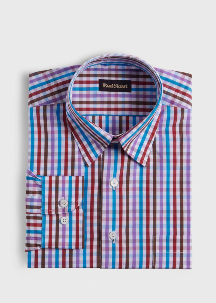 Cotton Multicolor Check Sport Shirt - Purple/Red - Collared Shirt