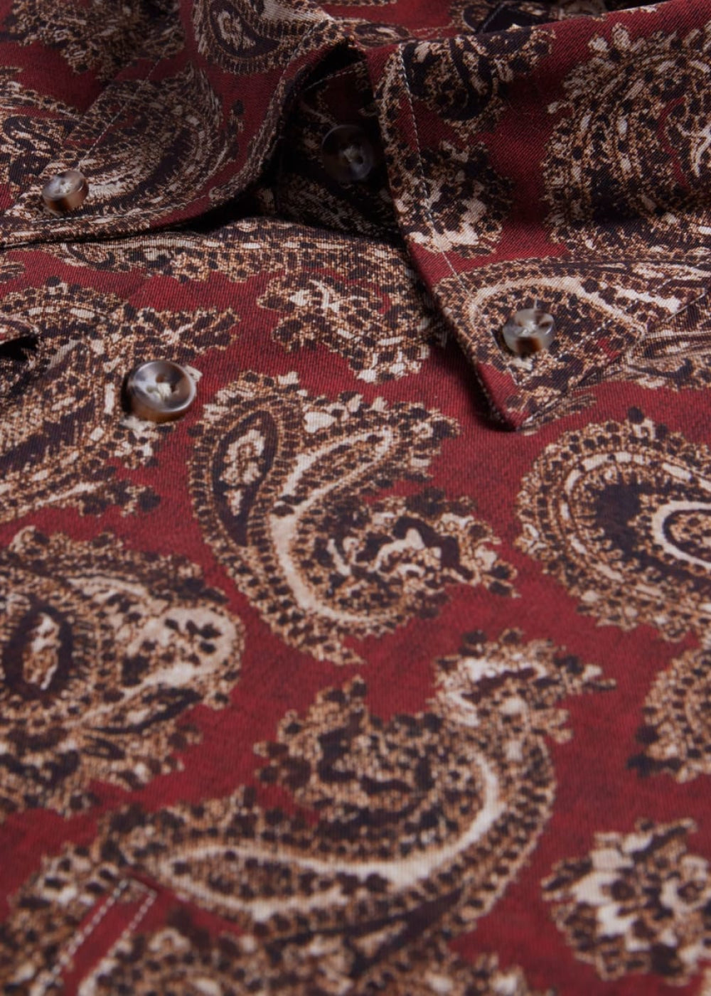 Cotton Paisley Print Sport Shirt - Burgundy - XXL (46) - Collared Shirt