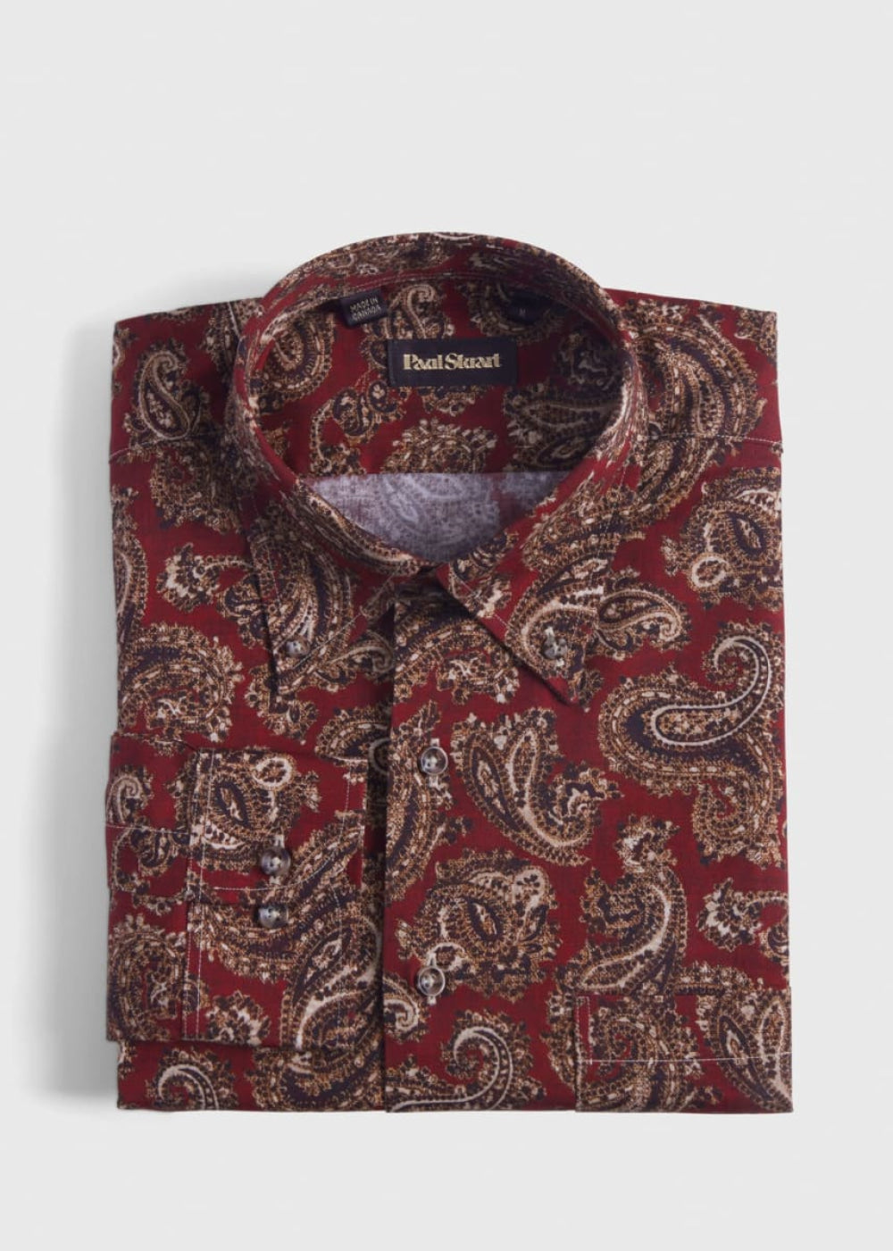 Cotton Paisley Print Sport Shirt - Burgundy - XXL (46) - Collared Shirt