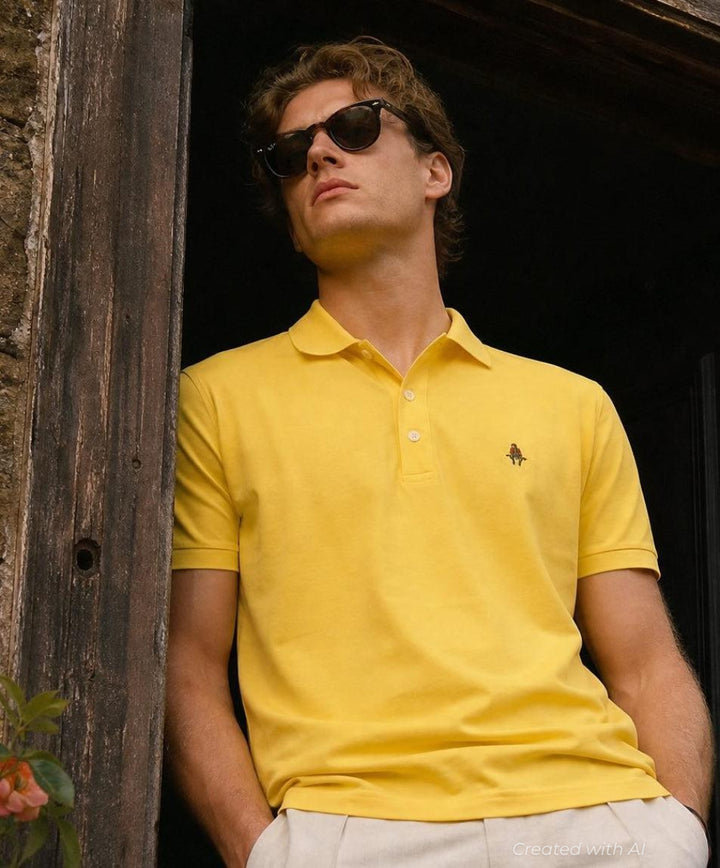 Cotton Piqué Logo Polo - Yellow - Polo