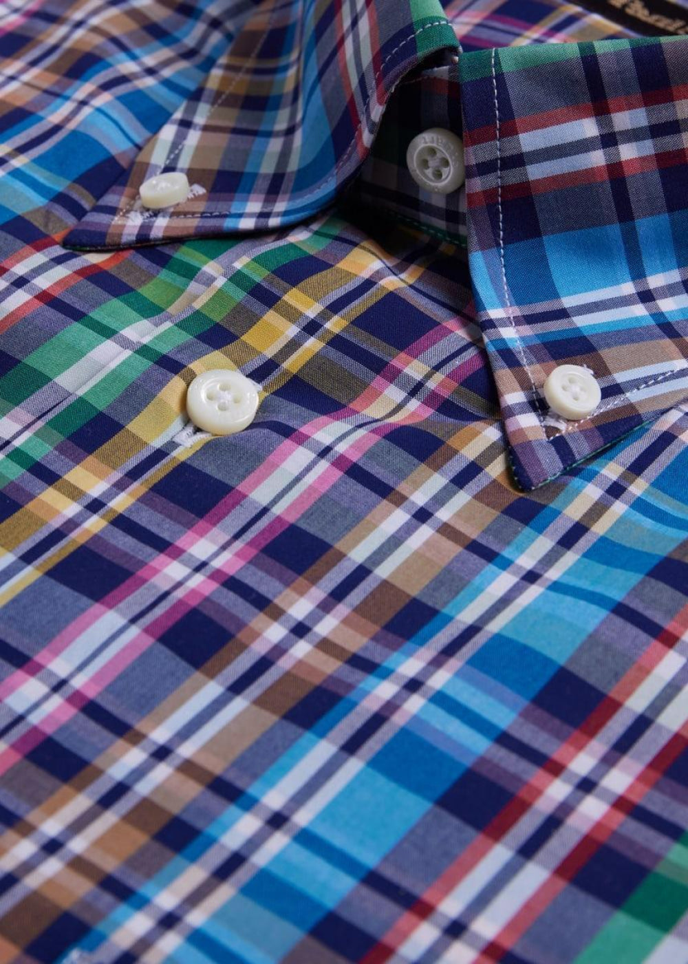 Cotton Plaid Sport Shirt - Navy/Multi - Collared Shirt