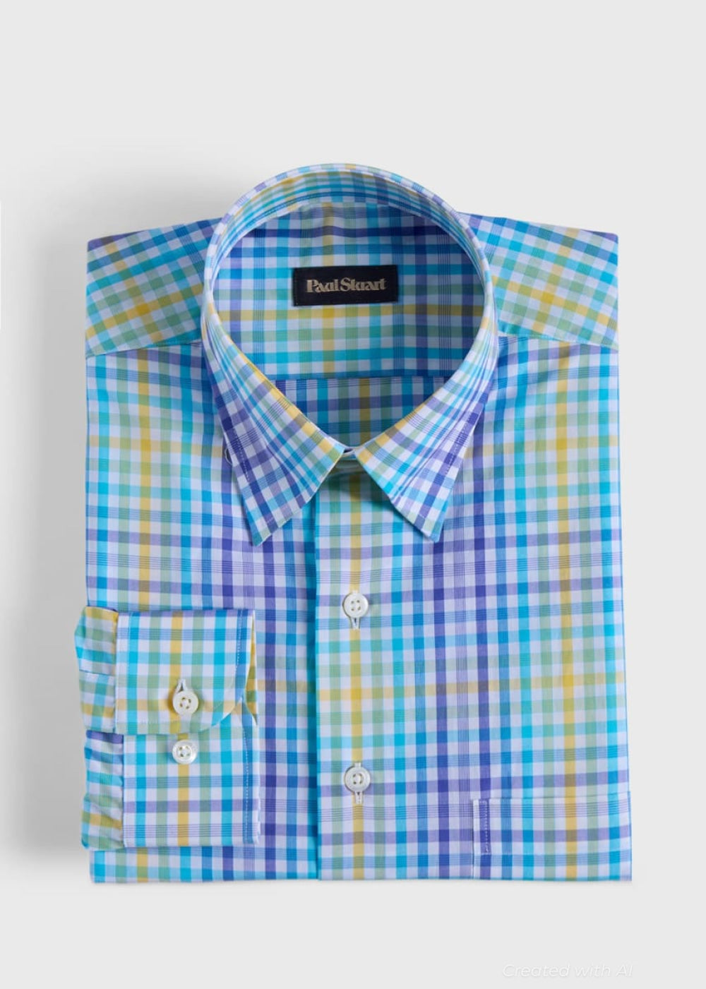Cotton Plaid Two Color Check Sport Shirt - Blue/Yellow - Collared Shirt