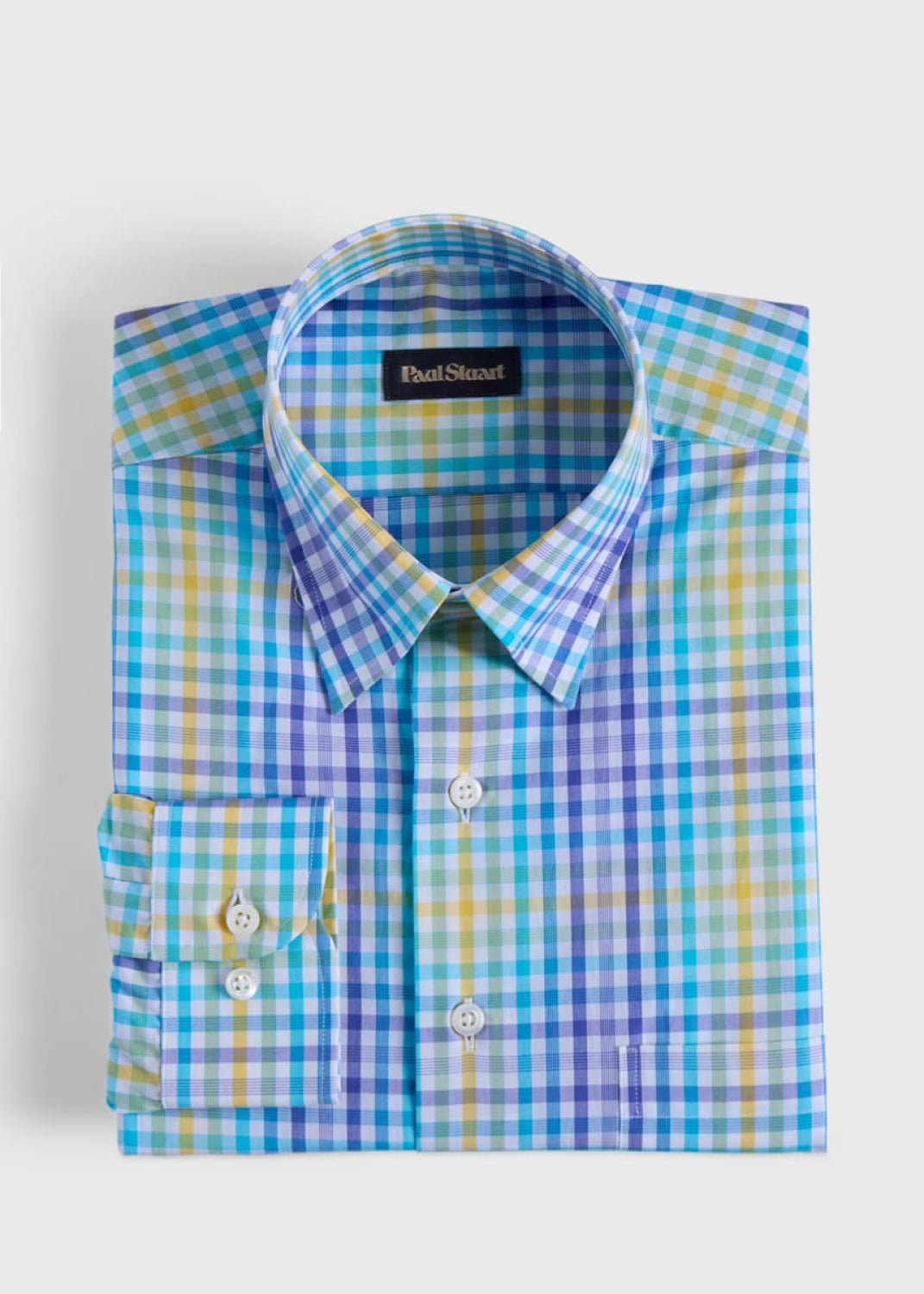 Cotton Plaid Two Color Check Sport Shirt - Blue/Yellow - Collared Shirt