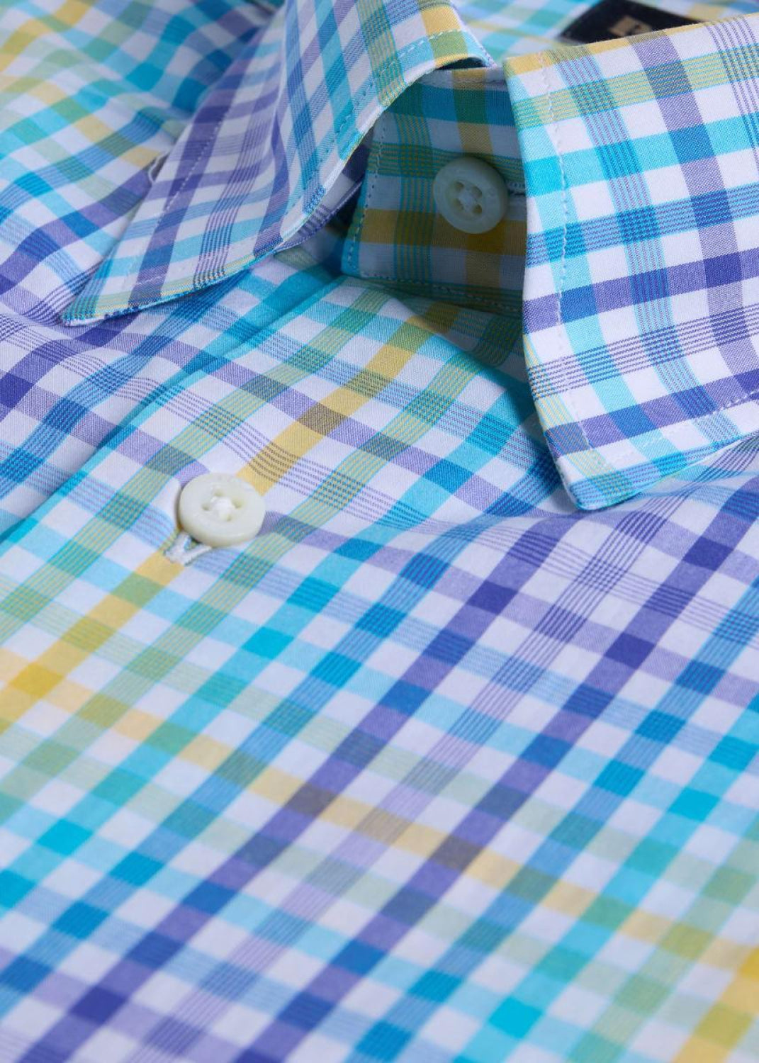 Cotton Plaid Two Color Check Sport Shirt - Blue/Yellow - Collared Shirt