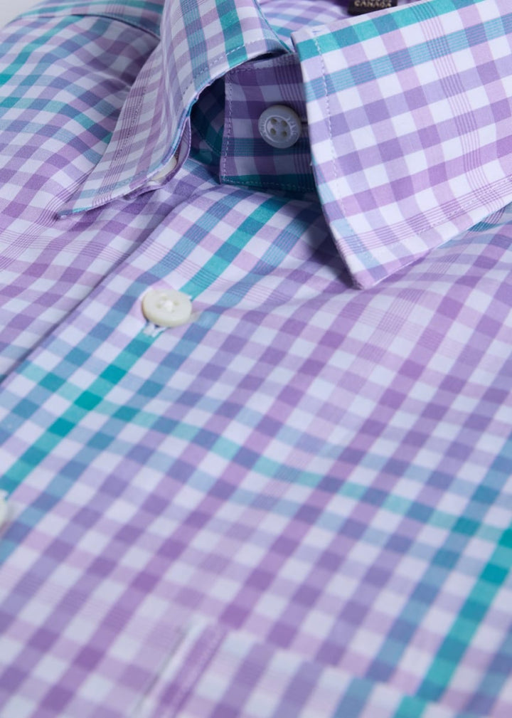 Cotton Plaid Two Color Check Sport Shirt - Purple/Green - Collared Shirt