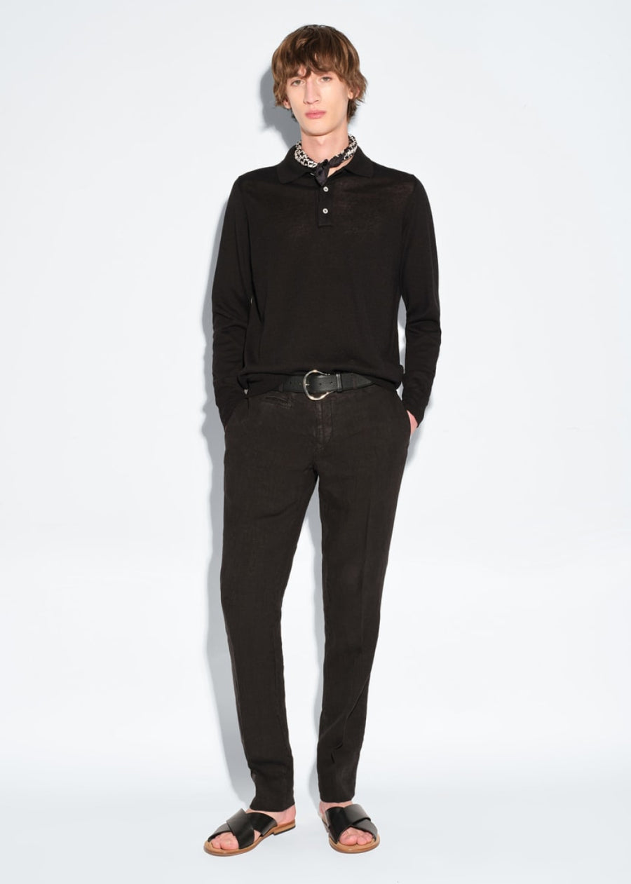 Cotton Stretch Plain Front Trouser - Black - Trouser