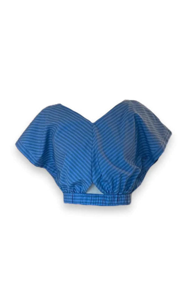 Cotton Stripe Bubble Top - Lagoon Blue - Shirt