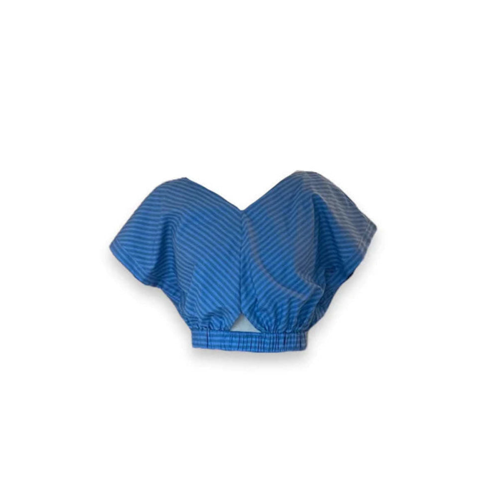Cotton Stripe Bubble Top - Lagoon Blue - Shirt